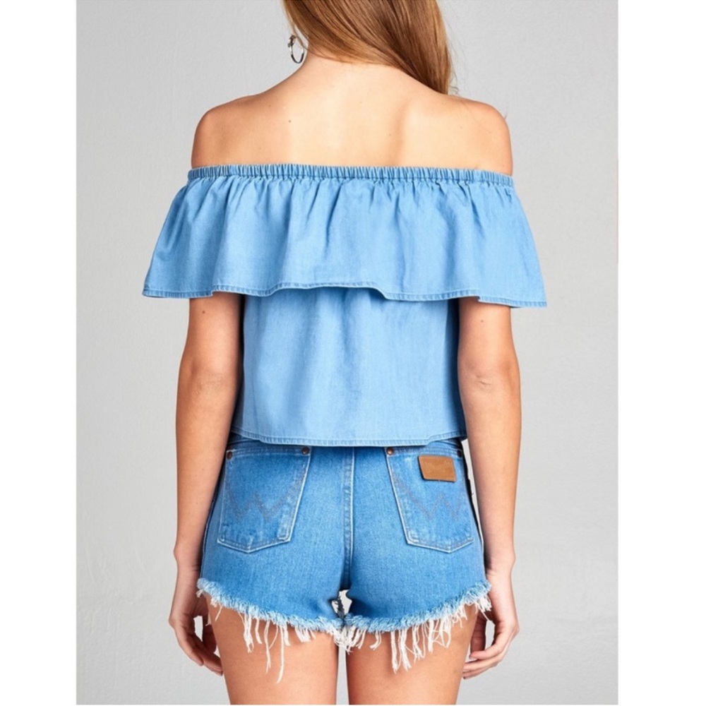 Chambray Ruffle Top - Picture 4 of 5